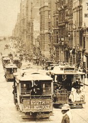 Cable trams in Collins Street. From the collection of Russell Jones