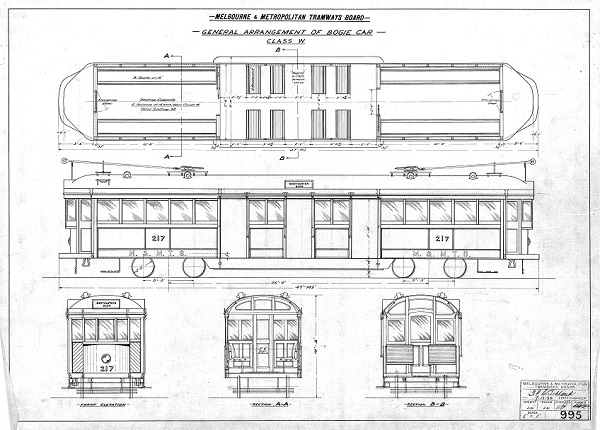 Drawing R995 from the collection of the Melbourne Tram Museum.