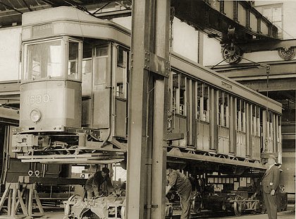 Sydney P class no 1630 under maintenance at Randwick Workshops. Photograph courtesy State Records NSW.