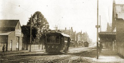 MBCTT No 7 in Sydney Road, north from Page Street. Photograph courtesy Coburg Historical Society