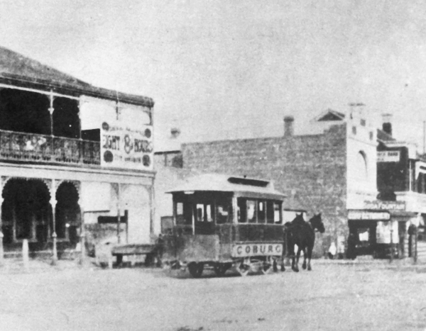 NTC car on Sydney Road looking south at Warren's corner. Photograph courtesy Coburg Historical Society
