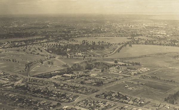 Aerial view of Royal Park, c1940. Photograph courtesy State Library Victoria