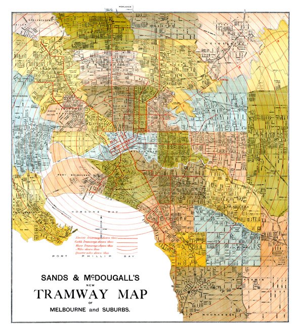 1908 map of Melbourne's tramways
